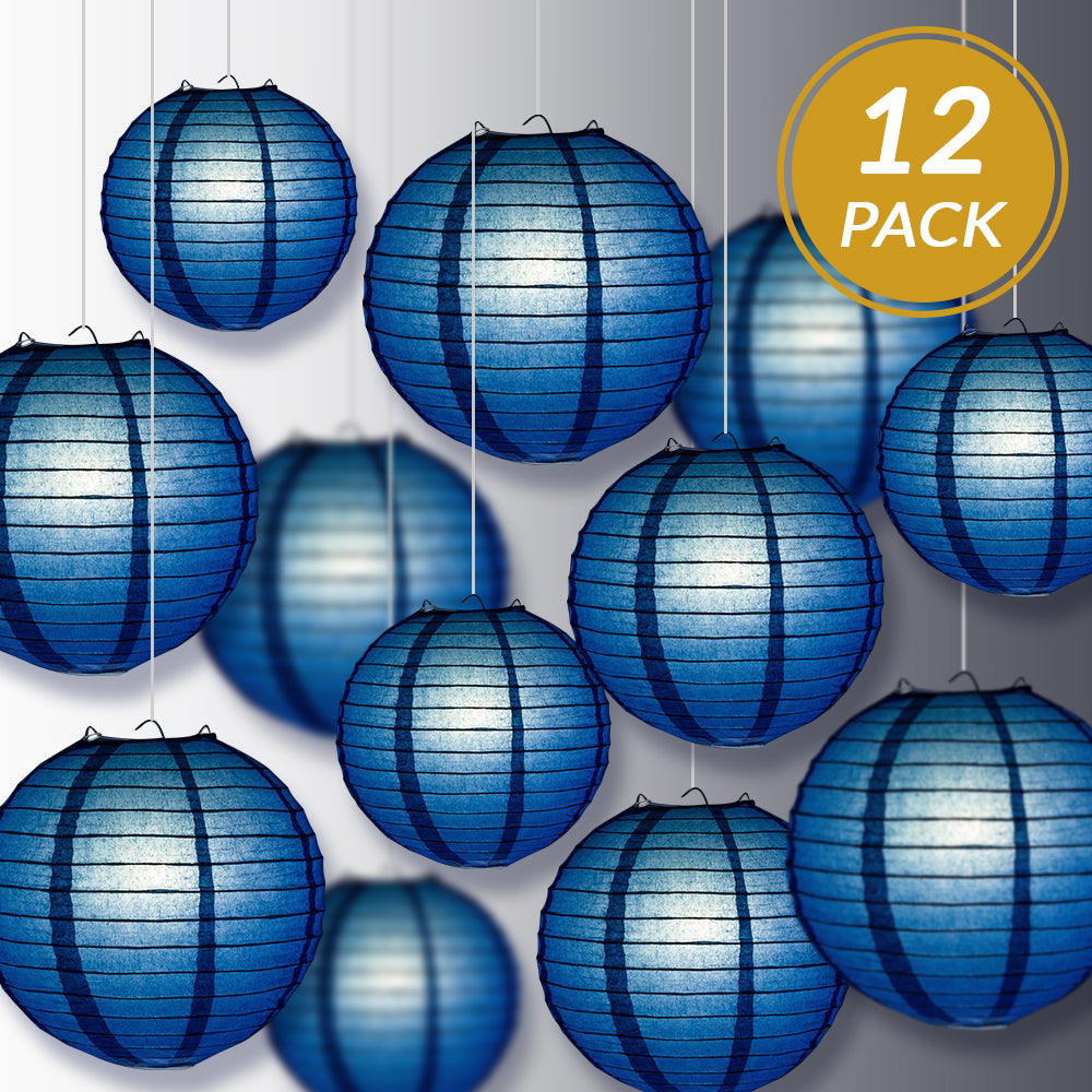 12-PC Navy Blue Paper Lantern Chinese Hanging Wedding &amp; Party Assorted Decoration Set, 12/10/8-Inch - PaperLanternStore.com - Paper Lanterns, Decor, Party Lights &amp; More