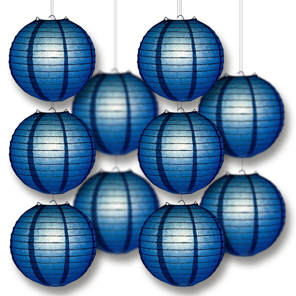 MoonBright Navy Blue Paper Lantern 10pc Party Pack with Remote Controlled LED Lights Included - PaperLanternStore.com - Paper Lanterns, Decor, Party Lights &amp; More