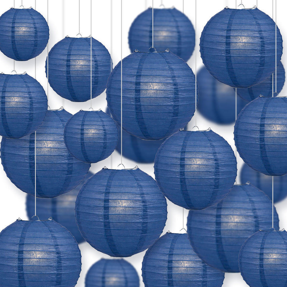 Ultimate 20pc Navy Blue Paper Lantern Party Pack - Assorted Sizes of 6, 8, 10, 12 for Weddings, Birthday, Events and Decor
