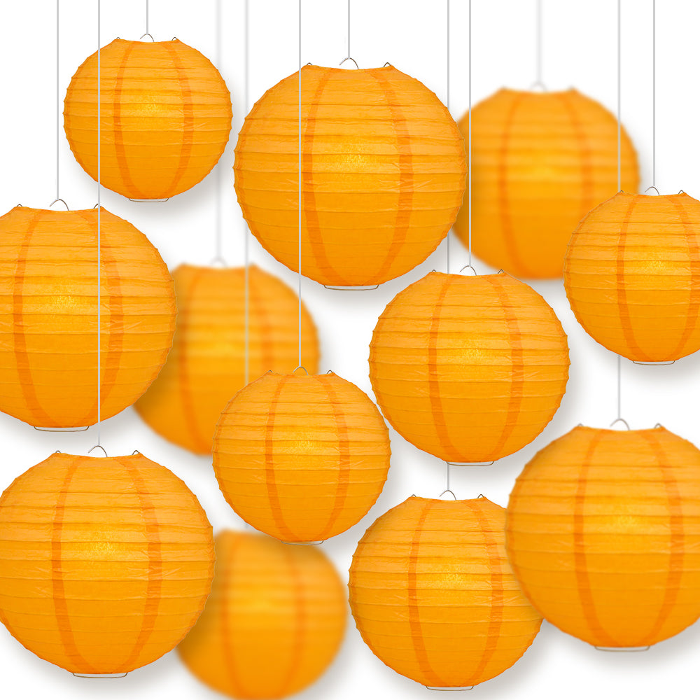 12-PC Orange Paper Lantern Chinese Hanging Wedding & Party Assorted Decoration Set, 12/10/8-Inch