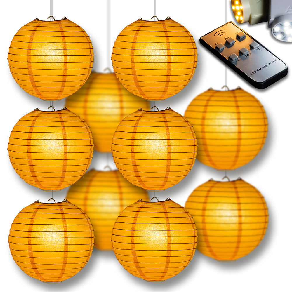 MoonBright Orange Paper Lantern 10pc Party Pack with Remote Controlled LED Lights Included