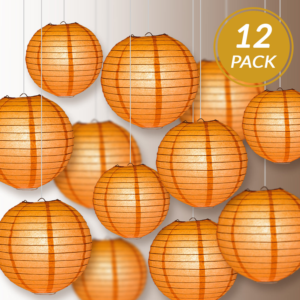 12-PC Peach / Orange Coral Paper Lantern Chinese Hanging Wedding &amp; Party Assorted Decoration Set, 12/10/8-Inch - PaperLanternStore.com - Paper Lanterns, Decor, Party Lights &amp; More