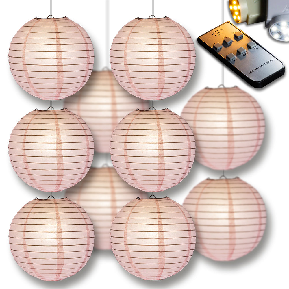 MoonBright Pink Paper Lantern 10pc Party Pack with Remote Controlled LED Lights Included