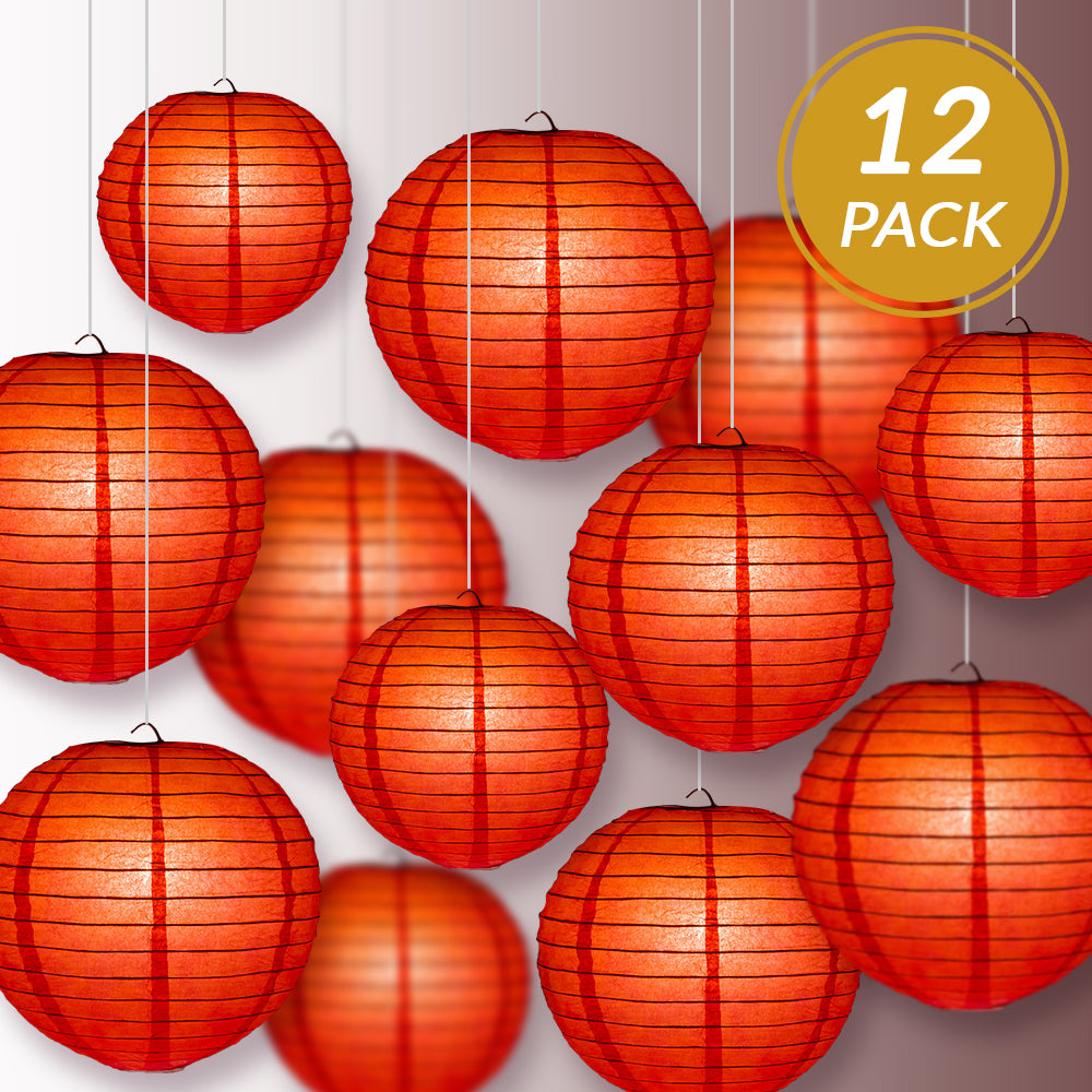 12-PC Red Paper Lantern Chinese Hanging Wedding &amp; Party Assorted Decoration Set, 12/10/8-Inch - PaperLanternStore.com - Paper Lanterns, Decor, Party Lights &amp; More
