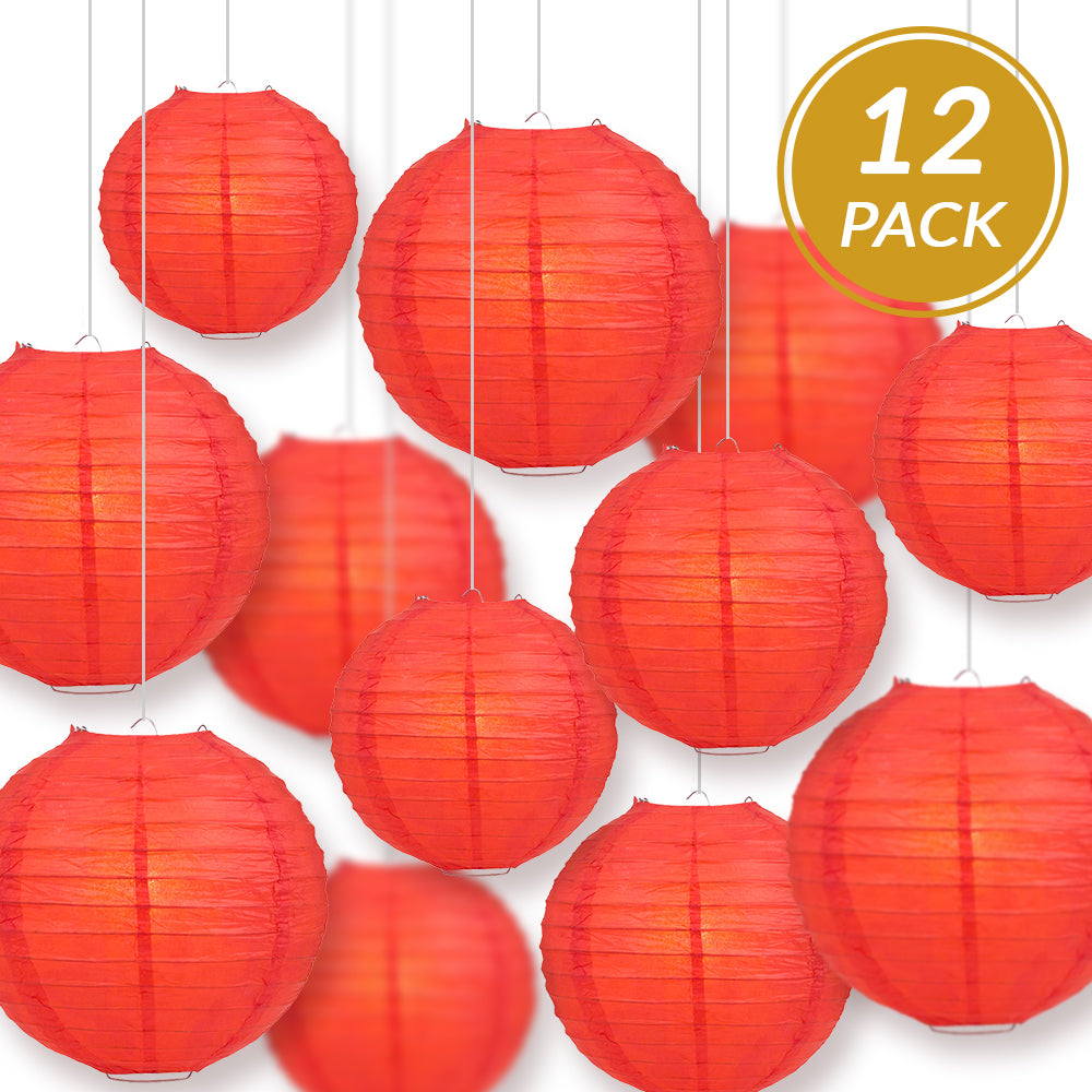 12-PC Red Paper Lantern Chinese Hanging Wedding & Party Assorted Decoration Set, 12/10/8-Inch
