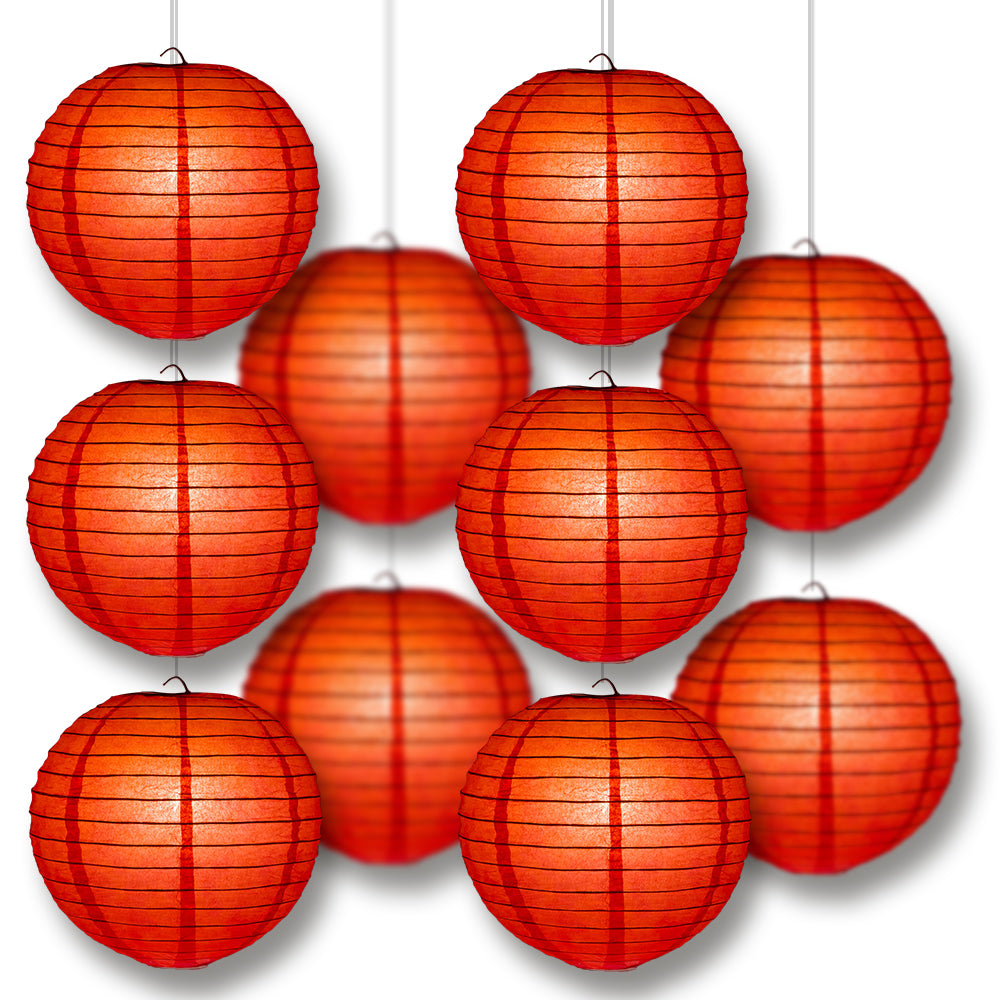 MoonBright Red Paper Lantern 10pc Party Pack with Remote Controlled LED Lights Included - PaperLanternStore.com - Paper Lanterns, Decor, Party Lights &amp; More