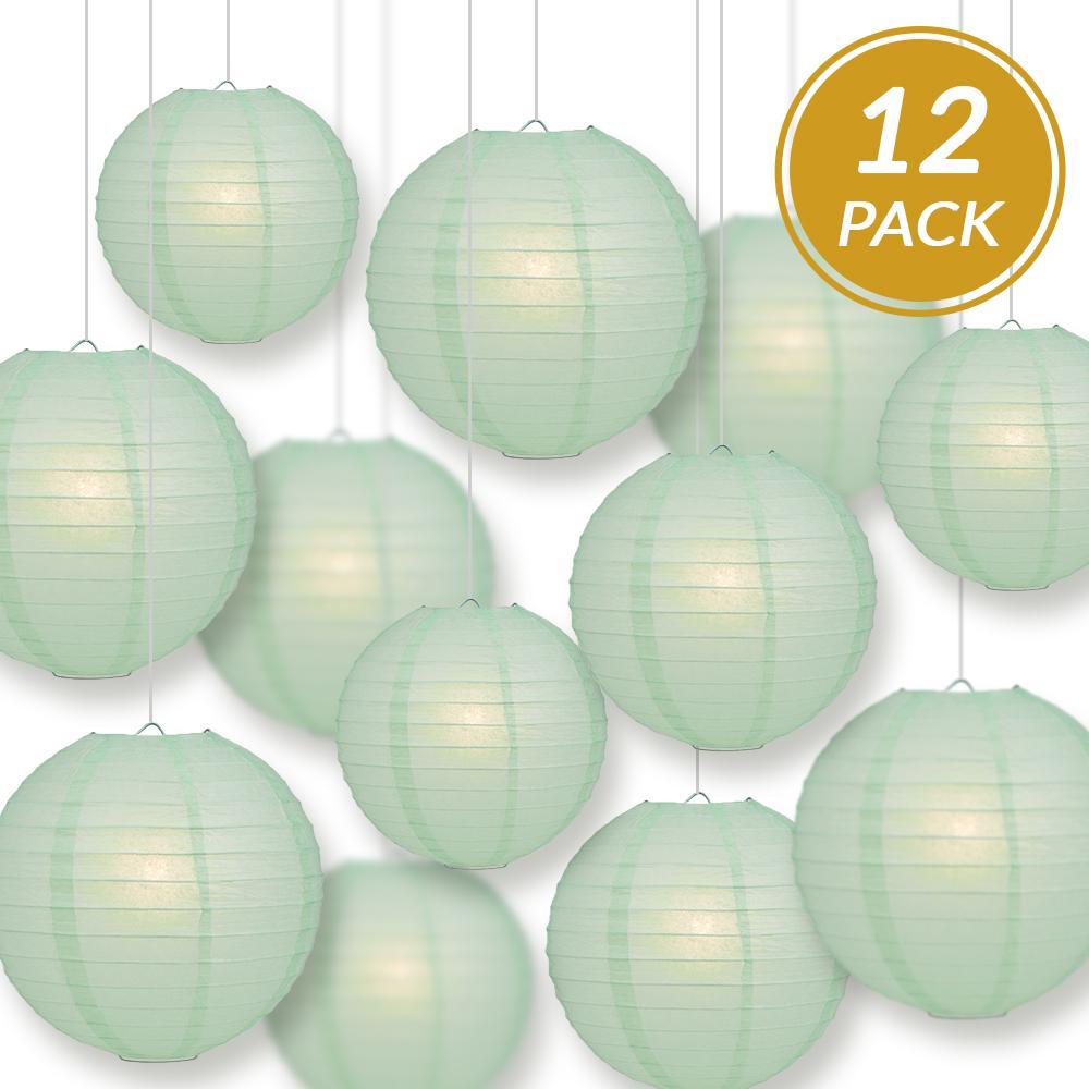 12-PC Cool Mint Green Paper Lantern Chinese Hanging Wedding &amp; Party Assorted Decoration Set, 12/10/8-Inch - PaperLanternStore.com - Paper Lanterns, Decor, Party Lights &amp; More