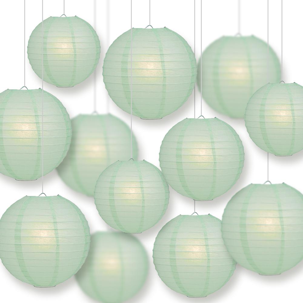 12-PC Cool Mint Green Paper Lantern Chinese Hanging Wedding &amp; Party Assorted Decoration Set, 12/10/8-Inch - PaperLanternStore.com - Paper Lanterns, Decor, Party Lights &amp; More