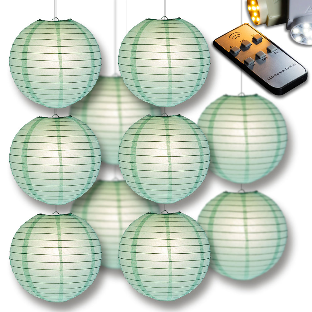 MoonBright Cool Mint Green Paper Lantern 10pc Party Pack with Remote Controlled LED Lights Included