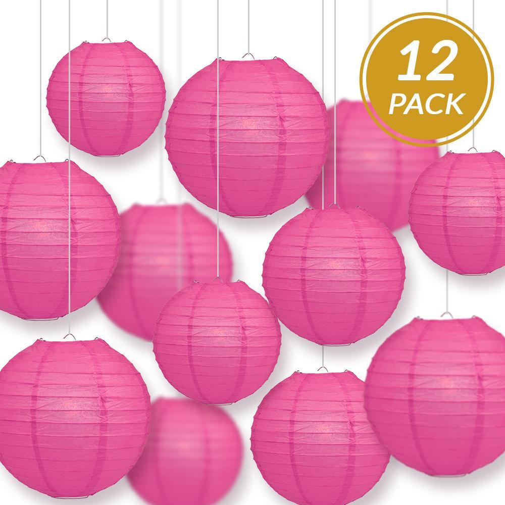 12-PC Fuchsia / Hot Pink Paper Lantern Chinese Hanging Wedding &amp; Party Assorted Decoration Set, 12/10/8-Inch - PaperLanternStore.com - Paper Lanterns, Decor, Party Lights &amp; More