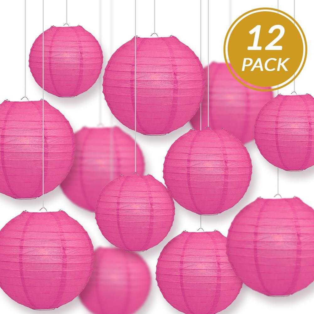 12-PC Fuchsia / Hot Pink Paper Lantern Chinese Hanging Wedding & Party Assorted Decoration Set, 12/10/8-Inch - PaperLanternStore.com - Paper Lanterns, Decor, Party Lights & More