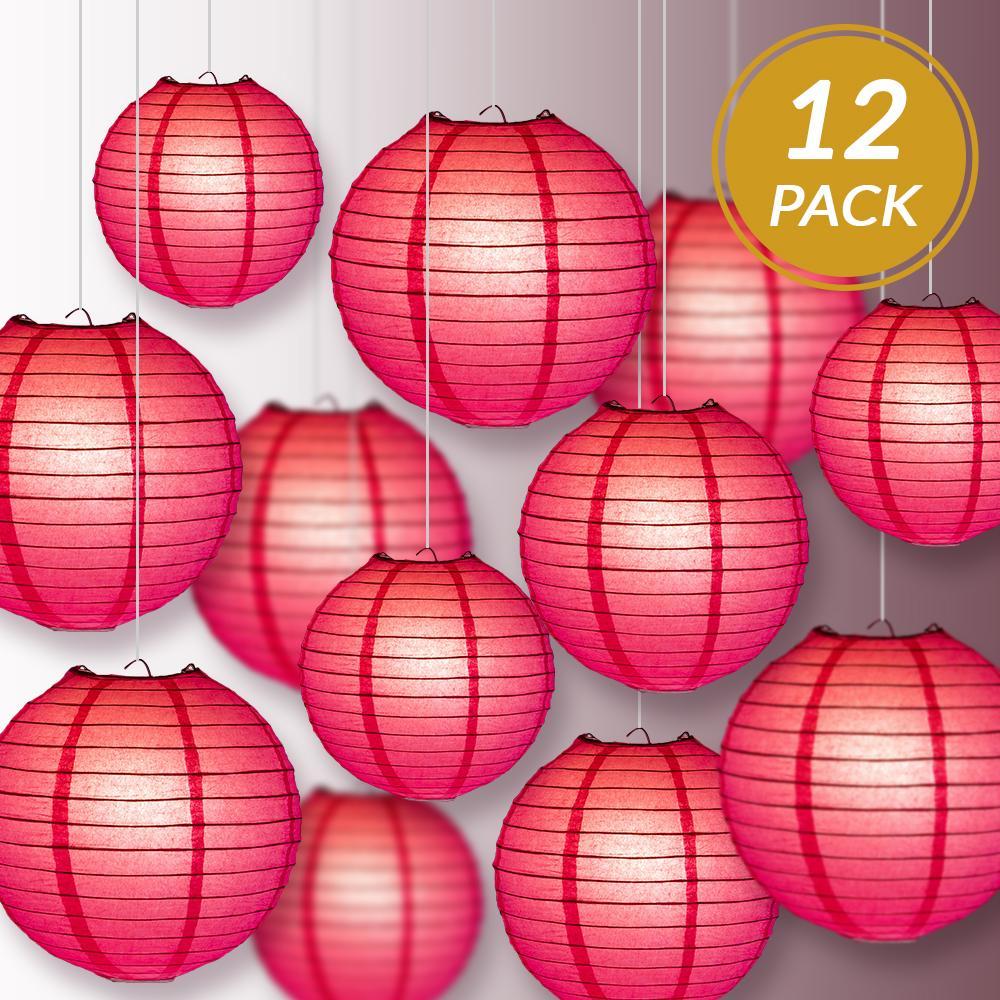 12-PC Fuchsia / Hot Pink Paper Lantern Chinese Hanging Wedding &amp; Party Assorted Decoration Set, 12/10/8-Inch - PaperLanternStore.com - Paper Lanterns, Decor, Party Lights &amp; More