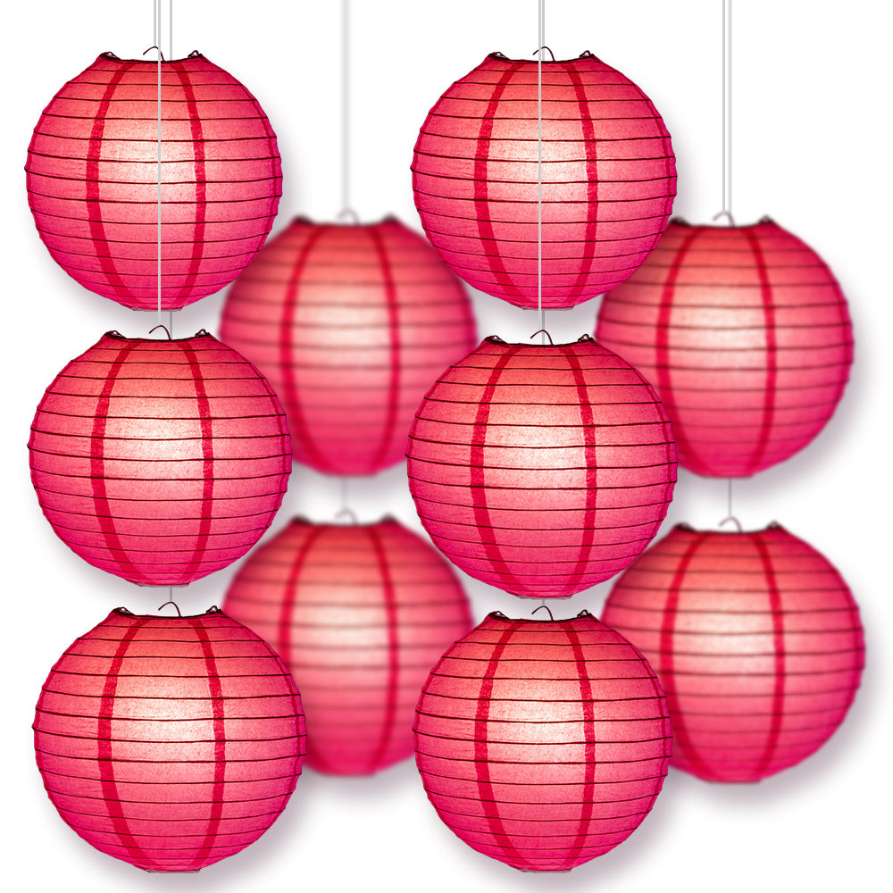 MoonBright Hot Pink Paper Lantern 10pc Party Pack with Remote Controlled LED Lights Included - PaperLanternStore.com - Paper Lanterns, Decor, Party Lights &amp; More