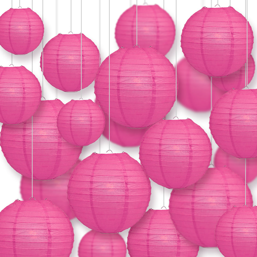 Ultimate 20pc Hot Pink Paper Lantern Party Pack - Assorted Sizes of 6, 8, 10, 12 for Weddings, Birthday, Events and Decor