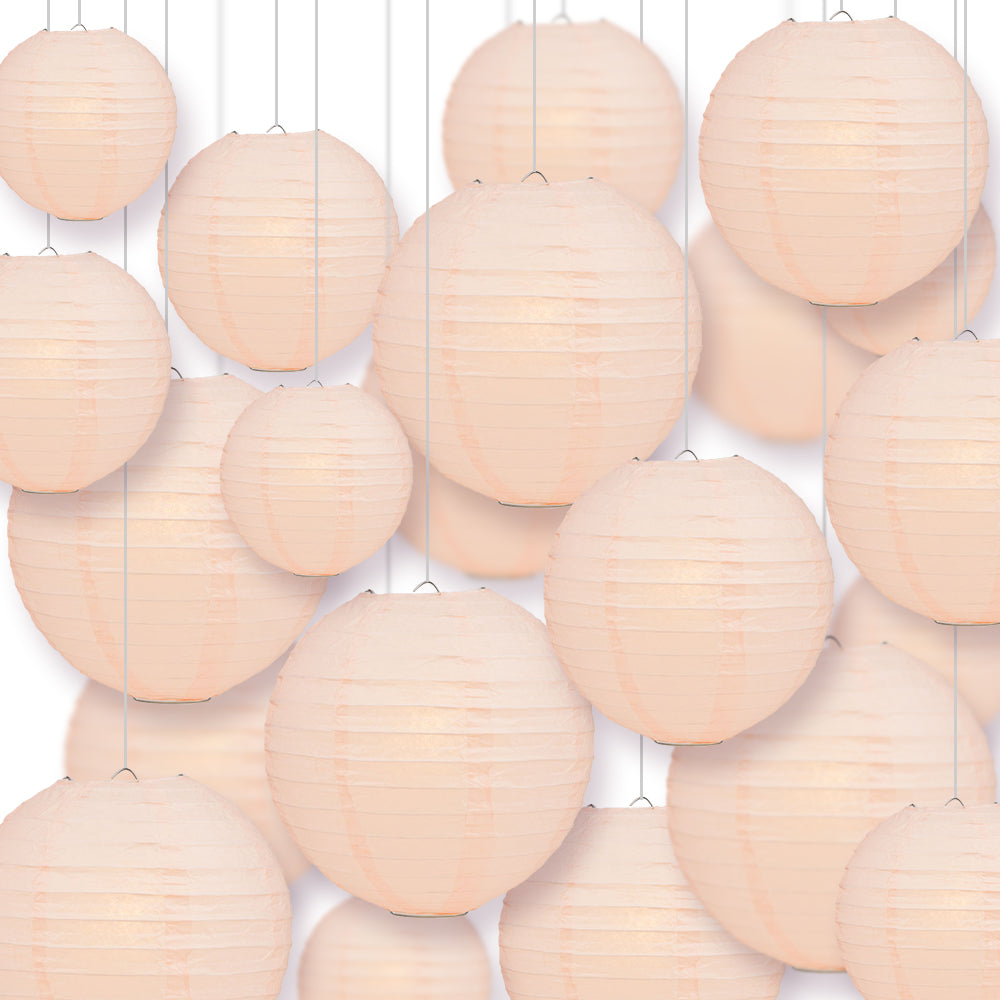 Ultimate 20pc Rose Quartz Pink Paper Lantern Party Pack - Assorted Sizes of 6, 8, 10, 12 for Weddings, Birthday, Events and Decor