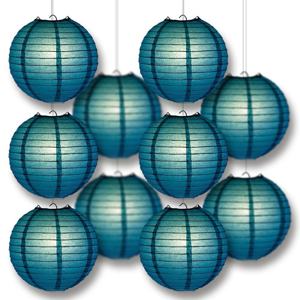MoonBright Tahiti Teal Paper Lantern 10pc Party Pack with Remote Controlled LED Lights Included - PaperLanternStore.com - Paper Lanterns, Decor, Party Lights &amp; More