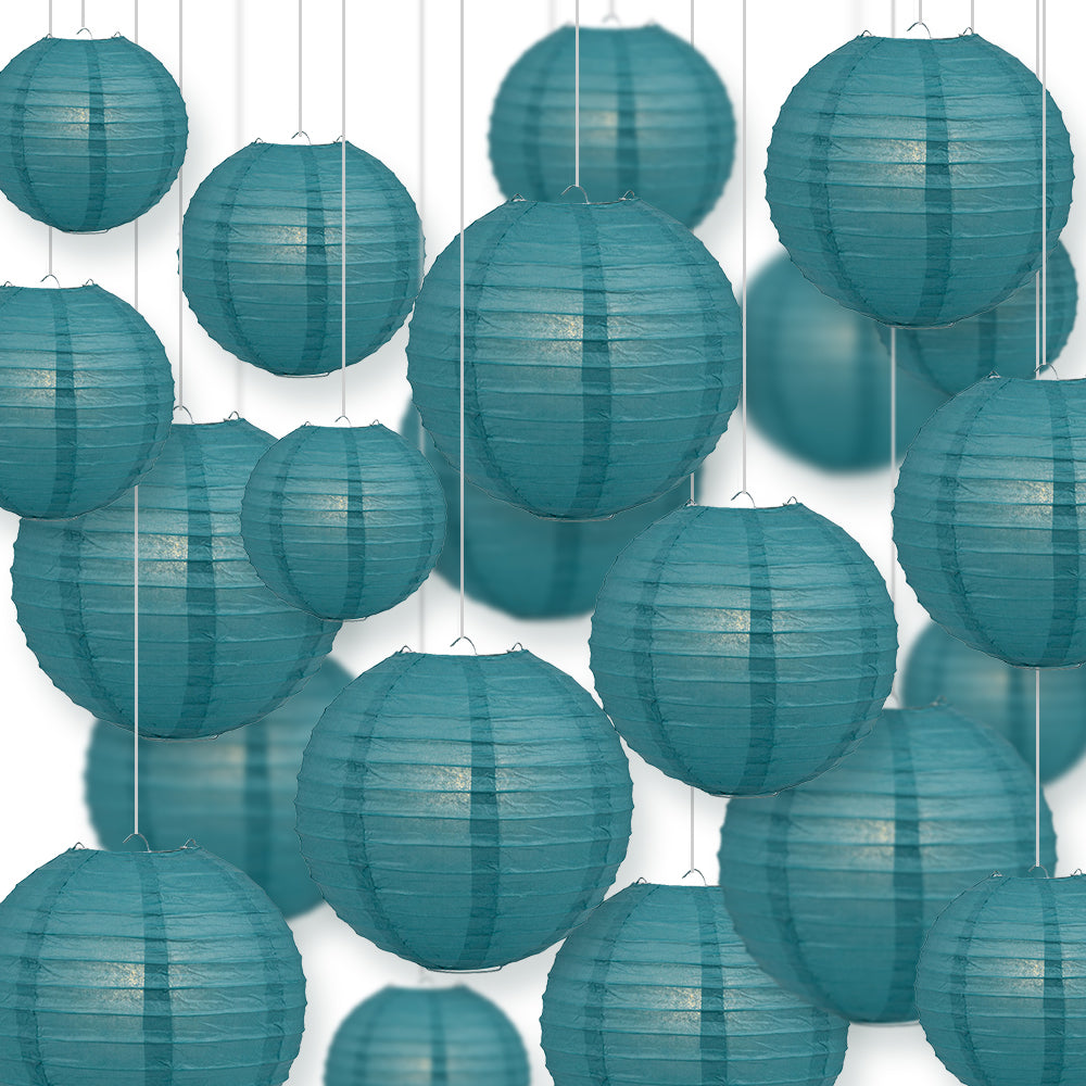 Ultimate 20pc Tahiti Teal Paper Lantern Party Pack - Assorted Sizes of 6, 8, 10, 12 for Weddings, Birthday, Events and Decor