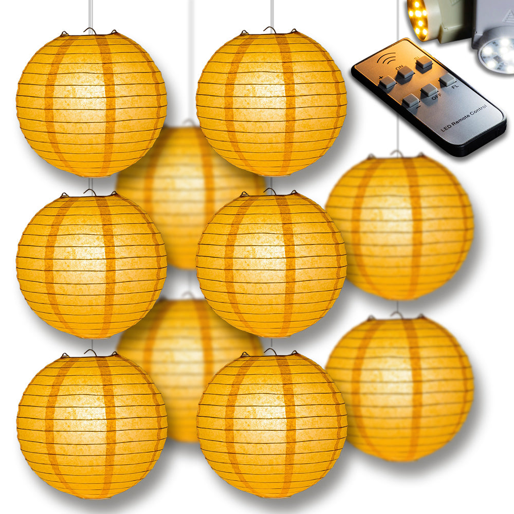 MoonBright Papaya Paper Lantern 10pc Party Pack with Remote Controlled LED Lights Included