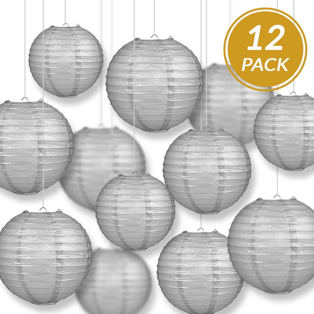 12-PC Silver Paper Lantern Chinese Hanging Wedding &amp; Party Assorted Decoration Set, 12/10/8-Inch - PaperLanternStore.com - Paper Lanterns, Decor, Party Lights &amp; More