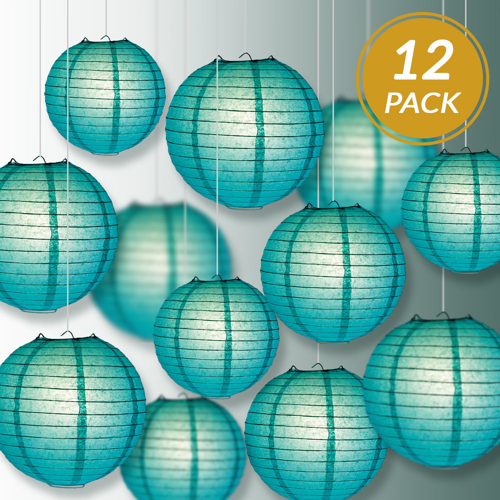 12-PC Teal Green Paper Lantern Chinese Hanging Wedding &amp; Party Assorted Decoration Set, 12/10/8-Inch - PaperLanternStore.com - Paper Lanterns, Decor, Party Lights &amp; More