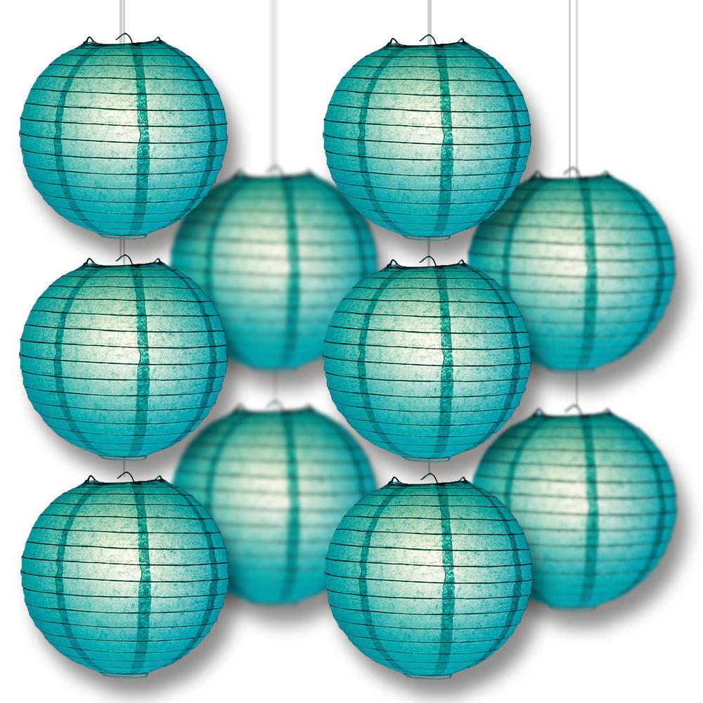 MoonBright Teal Green Paper Lantern 10pc Party Pack with Remote Controlled LED Lights Included - PaperLanternStore.com - Paper Lanterns, Decor, Party Lights &amp; More