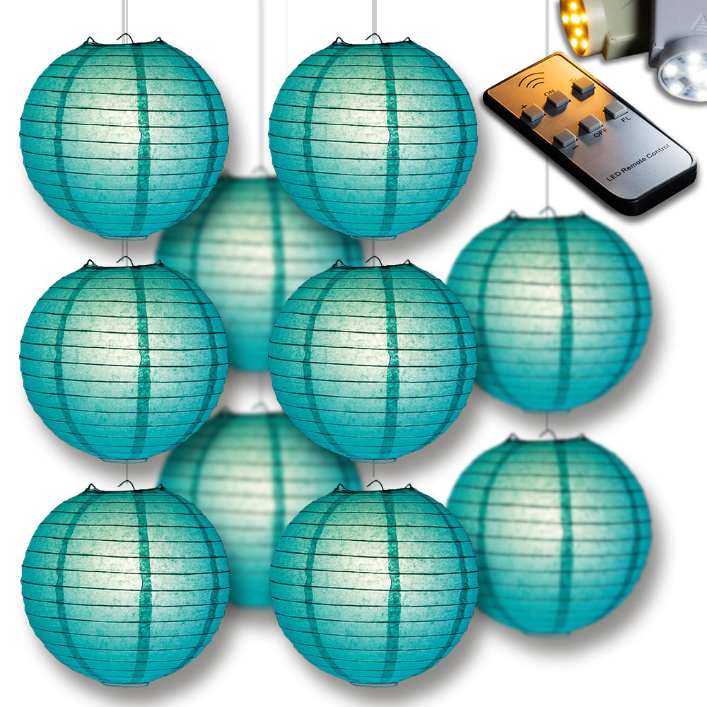 MoonBright Teal Green Paper Lantern 10pc Party Pack with Remote Controlled LED Lights Included