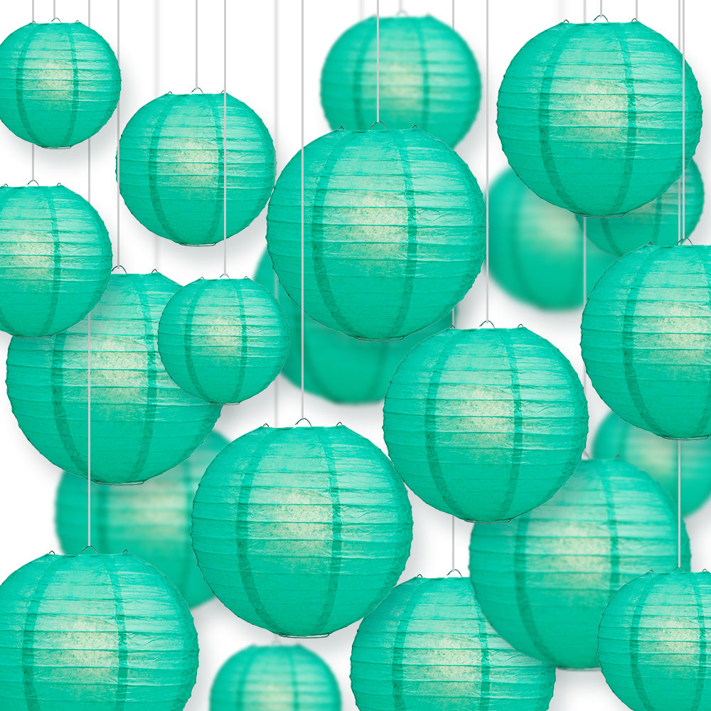 Ultimate 20pc Teal Green Paper Lantern Party Pack - Assorted Sizes of 6, 8, 10, 12 for Weddings, Birthday, Events and Decor