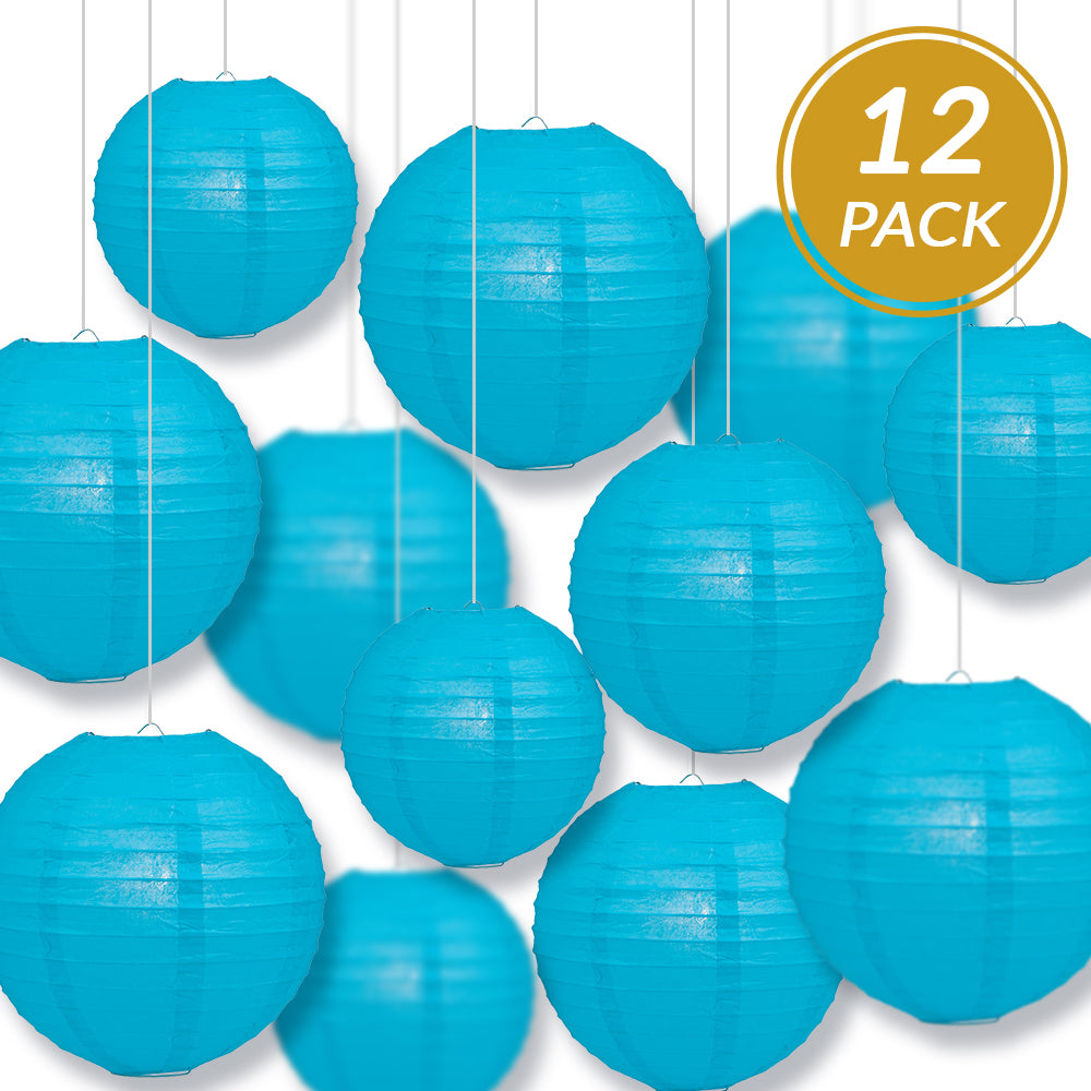 12-PC Turquoise Paper Lantern Chinese Hanging Wedding &amp; Party Assorted Decoration Set, 12/10/8-Inch - PaperLanternStore.com - Paper Lanterns, Decor, Party Lights &amp; More