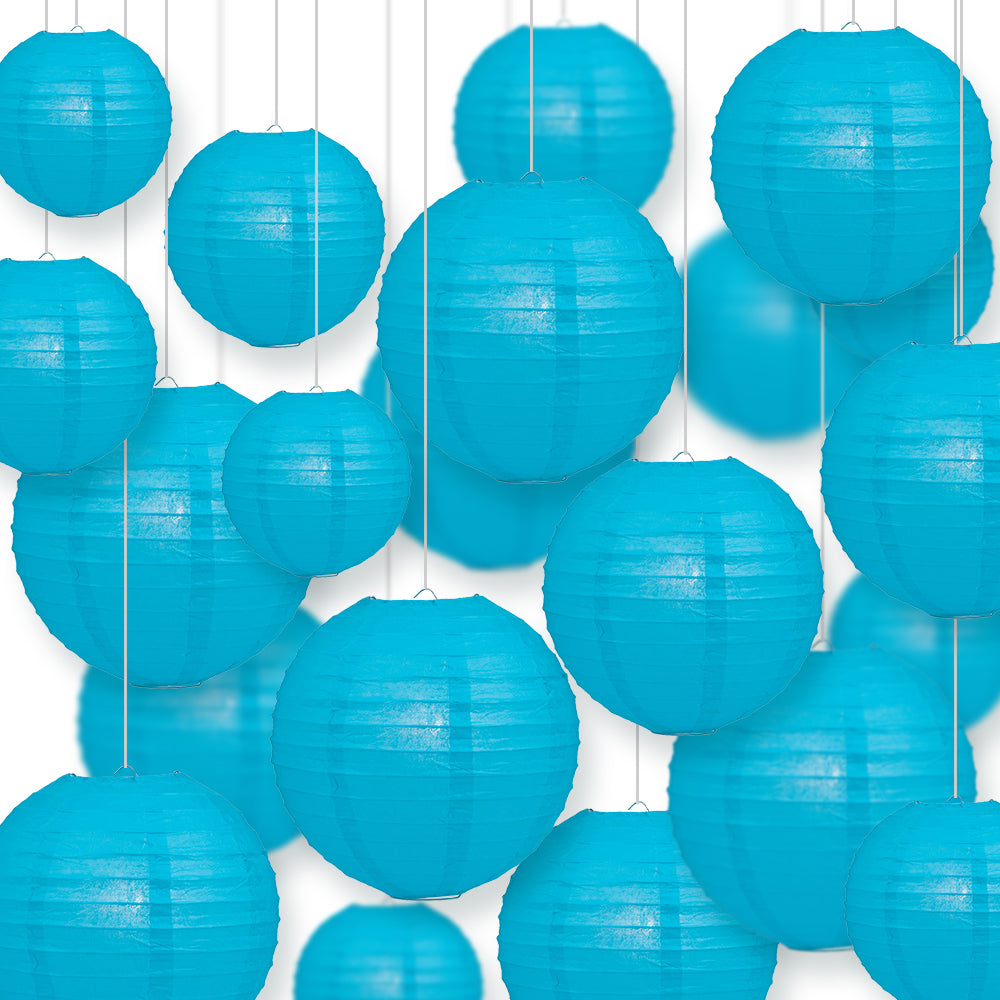 Ultimate 20pc Turquoise Paper Lantern Party Pack - Assorted Sizes of 6, 8, 10, 12 for Weddings, Birthday, Events and Decor