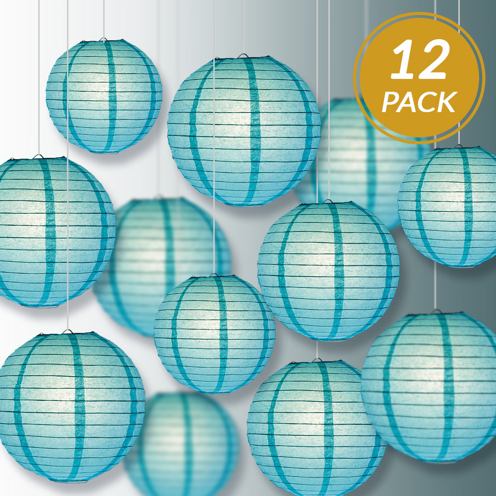 12-PC Water Blue Paper Lantern Chinese Hanging Wedding &amp; Party Assorted Decoration Set, 12/10/8-Inch - PaperLanternStore.com - Paper Lanterns, Decor, Party Lights &amp; More