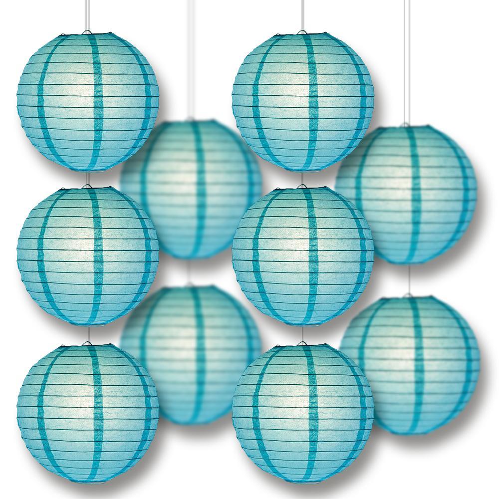 MoonBright Water Blue Paper Lantern 10pc Party Pack with Remote Controlled LED Lights Included - PaperLanternStore.com - Paper Lanterns, Decor, Party Lights &amp; More