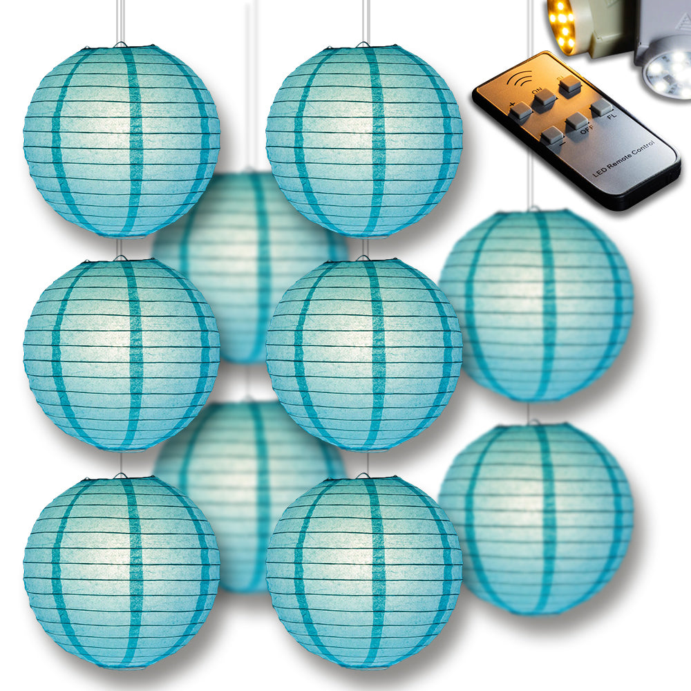 MoonBright Water Blue Paper Lantern 10pc Party Pack with Remote Controlled LED Lights Included