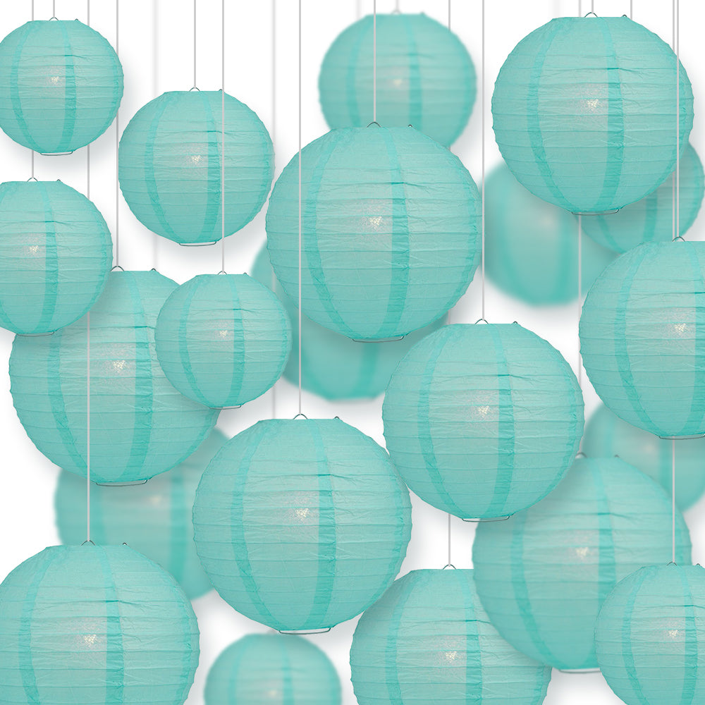 Ultimate 20pc Water Blue Paper Lantern Party Pack - Assorted Sizes of 6, 8, 10, 12 for Weddings, Birthday, Events and Decor