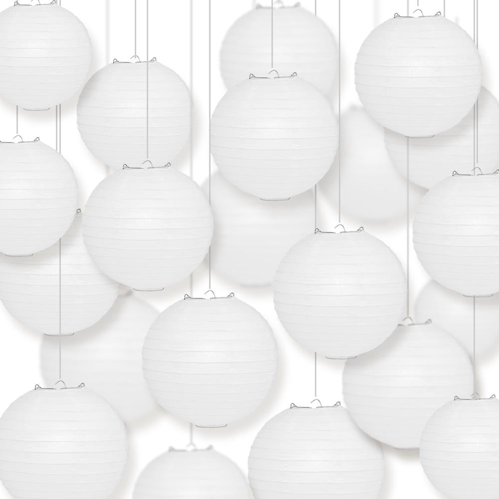 BULK PACK (50) 30" White Jumbo Round Paper Lantern, Even Ribbing, Chinese Hanging Wedding & Party Decoration - PaperLanternStore.com - Paper Lanterns, Decor, Party Lights & More