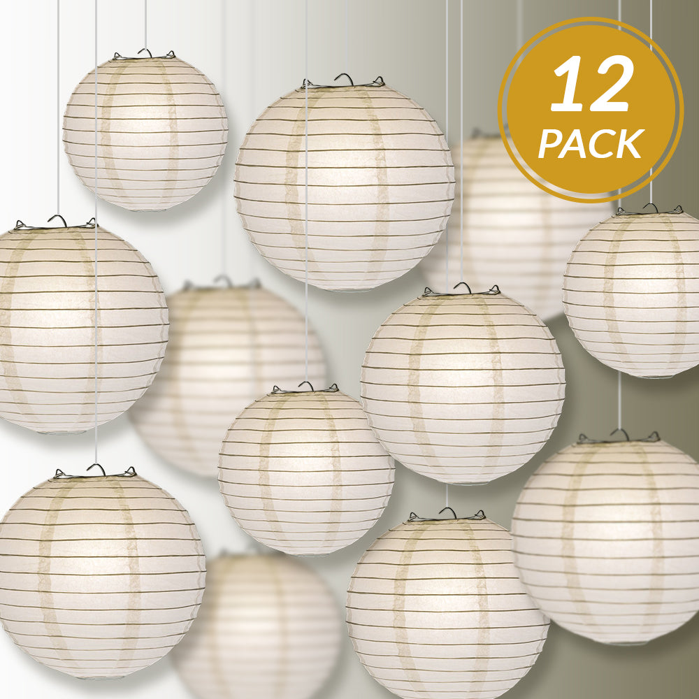 12-PC White Paper Lantern Chinese Hanging Wedding & Party Assorted Decoration Set, 12/10/8-Inch