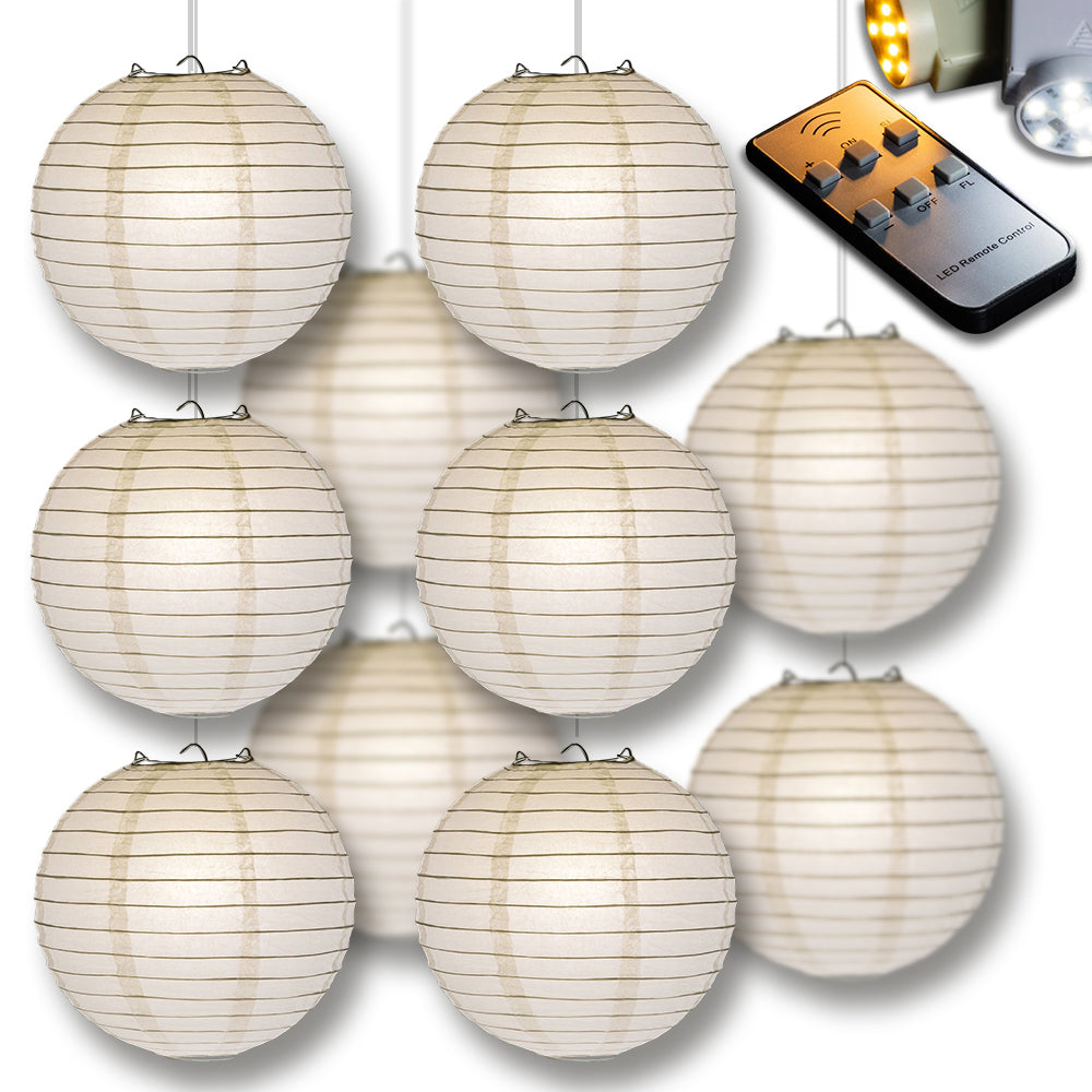 MoonBright Warm White Paper Lantern 10pc Party Pack with Remote Controlled LED Lights Included