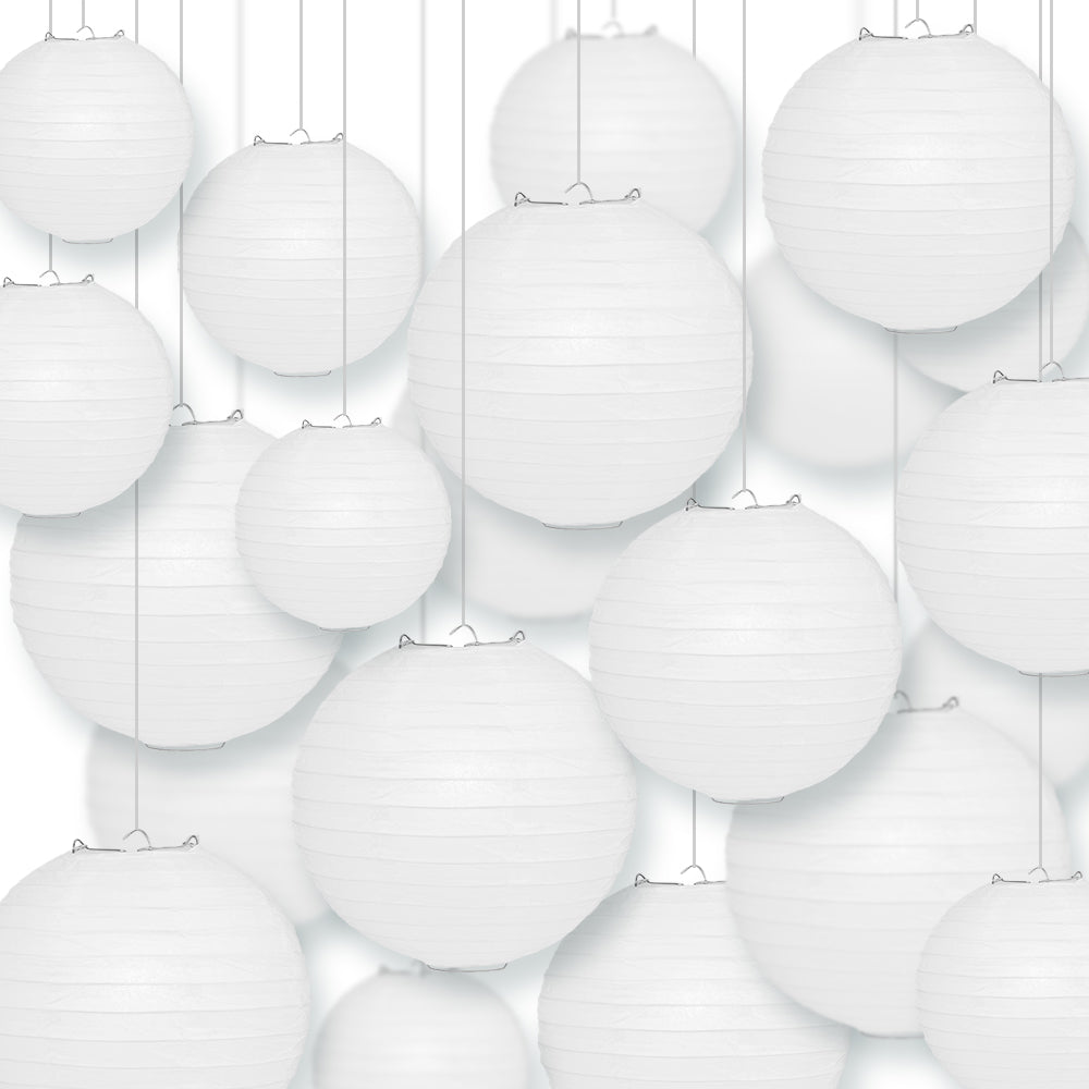 Ultimate 20pc White Paper Lantern Party Pack - Assorted Sizes of 6, 8, 10, 12 for Weddings, Birthday, Events and Decor