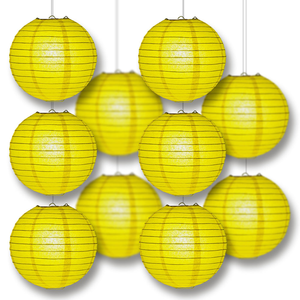 MoonBright Yellow Paper Lantern 10pc Party Pack with Remote Controlled LED Lights Included - PaperLanternStore.com - Paper Lanterns, Decor, Party Lights &amp; More