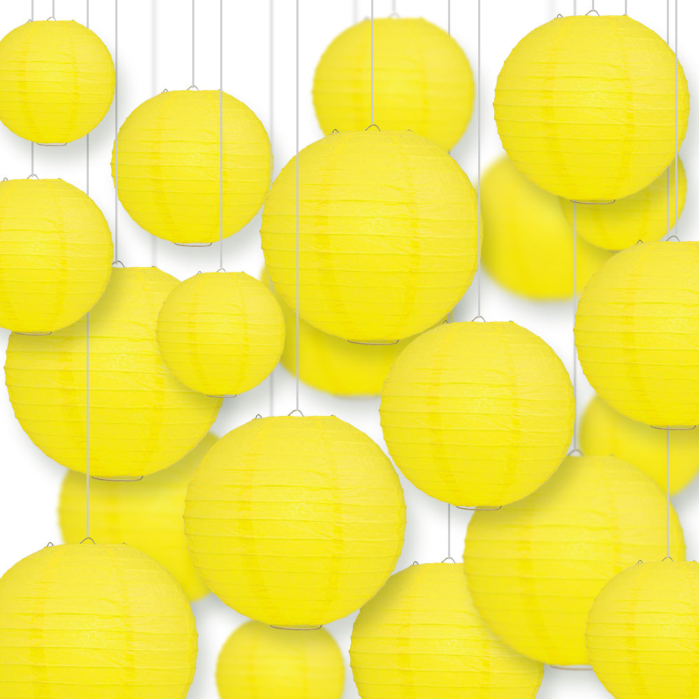 Ultimate 20pc Yellow Paper Lantern Party Pack - Assorted Sizes of 6, 8, 10, 12 for Weddings, Birthday, Events and Decor
