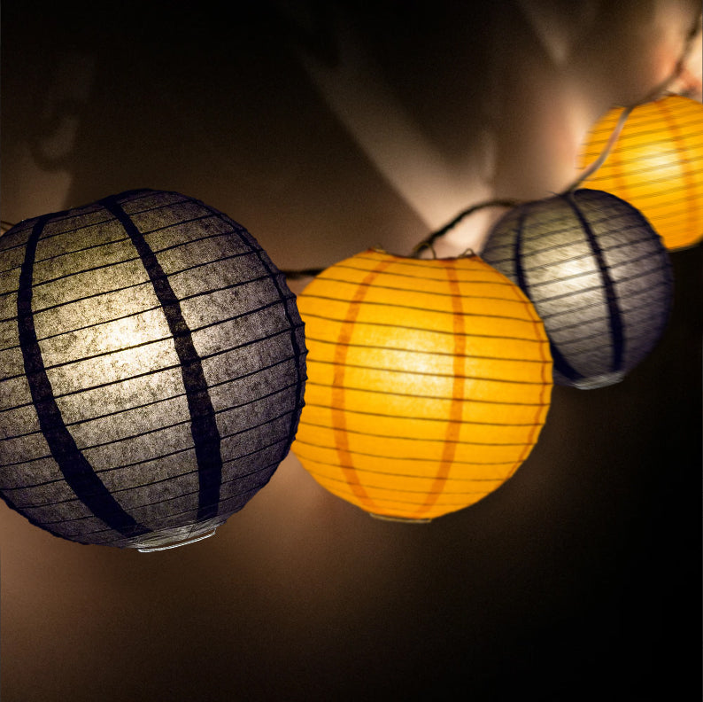 16&quot; Halloween Black and Orange Paper Lantern String Light Party Decoration COMBO Kit (31 FT, EXPANDABLE)