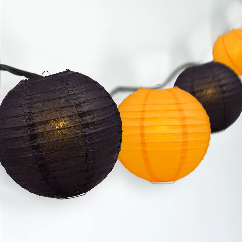 Halloween Black and Orange Paper Lantern String Light Party Decoration COMBO Kit (31 FT, EXPANDABLE, White Cord)
