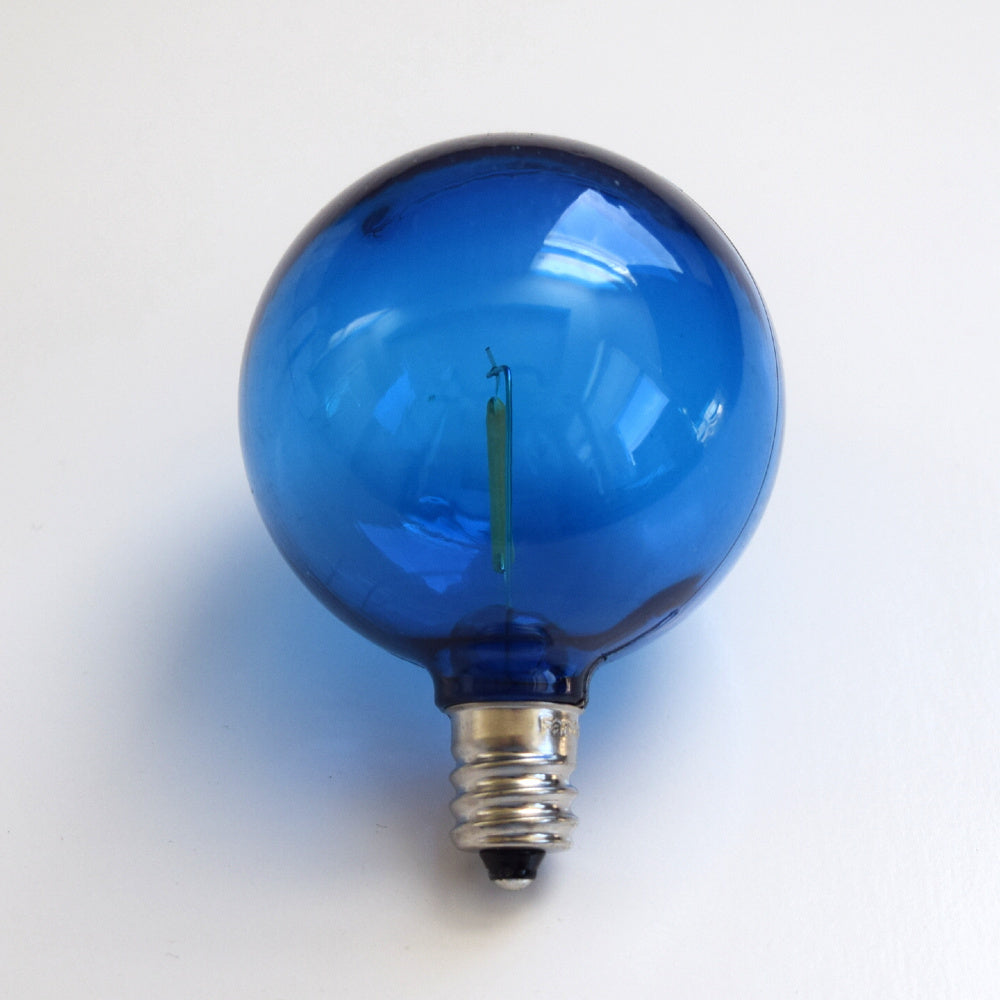 Blue LED Filament G50 Globe Shatterproof Energy Saving Color Light Bulb, Dimmable, 1W,  E12 Candelabra Base