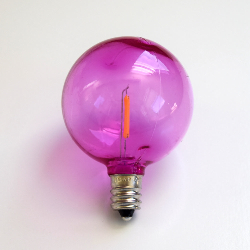 Fuchsia / Hot Pink LED Filament G50 Globe Shatterproof Energy Saving Color Light Bulb, Dimmable, 1W,  E12 Candelabra Base
