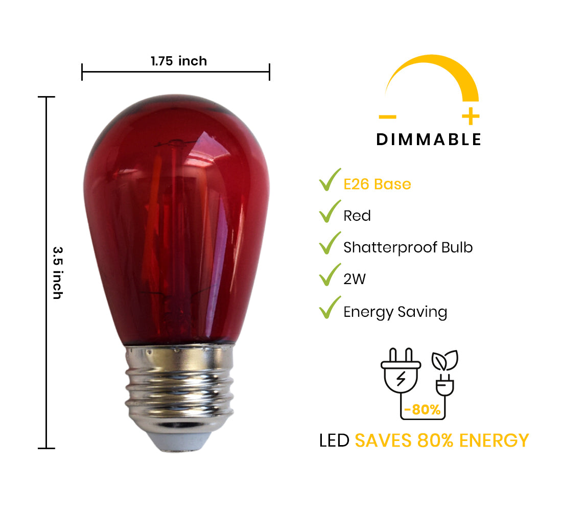 Red LED Filament S14 Shatterproof Energy Saving Color Light Bulb, Dimm ...
