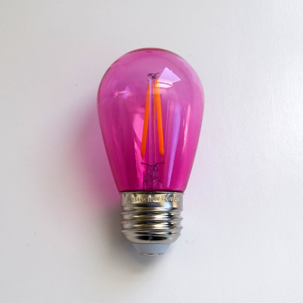 Fuchsia / Hot Pink LED Filament S14 Shatterproof Energy Saving Color Light Bulb, Dimmable, 2W, E26 Medium Base