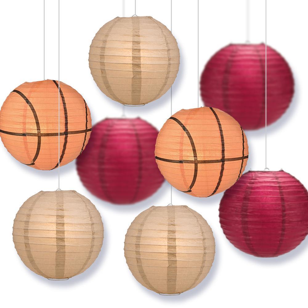Flordia College Basketball 14-inch Paper Lanterns 8pc Combo Party Pack - Velvet Red, Latte