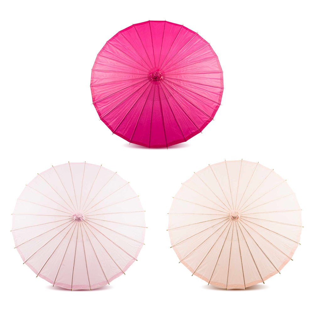 Pretty-in-Pink Variety Set of 3 Paper Parasols for Weddings, Baby Showers and Décor