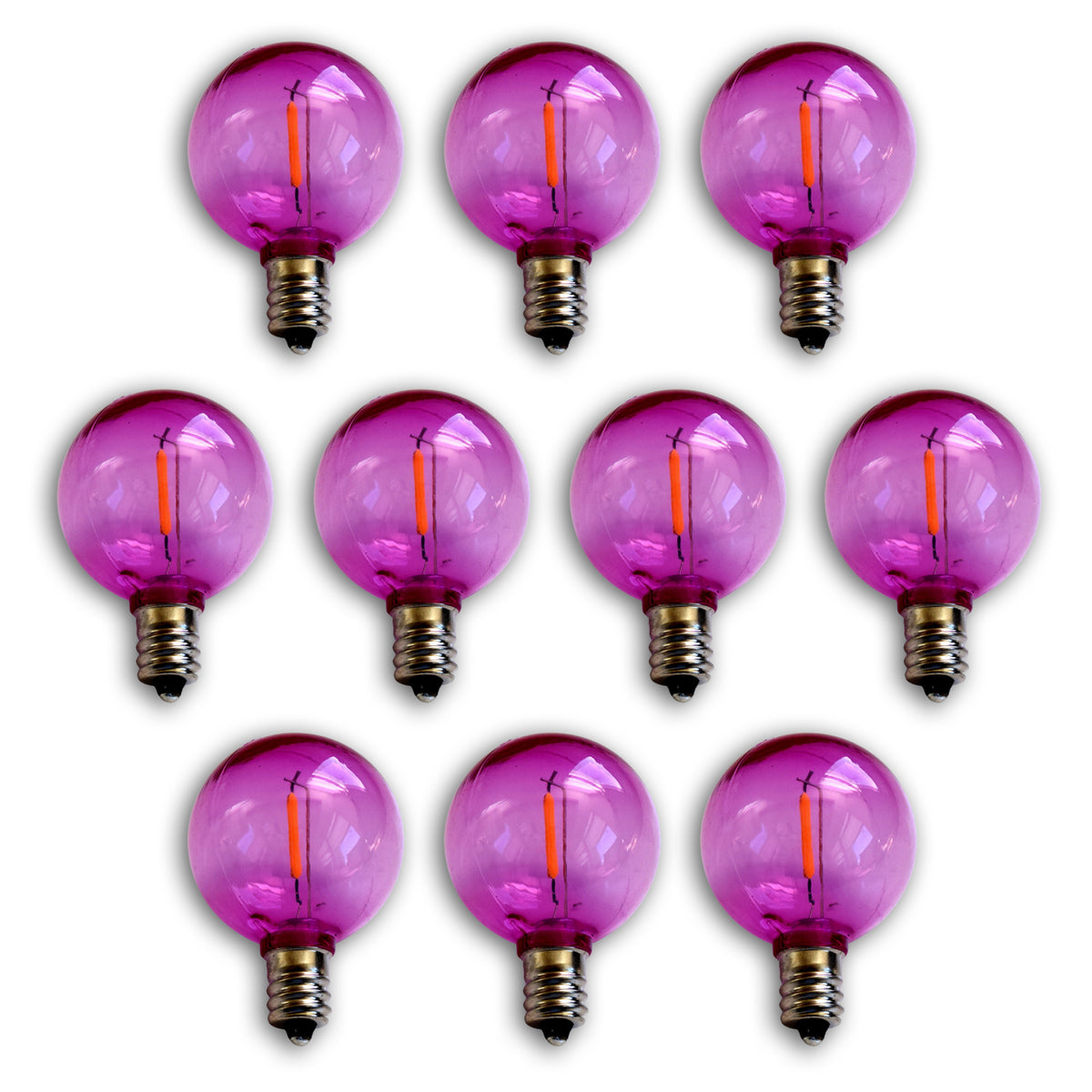 10-PACK Fuchsia / Hot Pink LED Filament G40 Globe Shatterproof Energy Saving Color Light Bulb, Dimmable, 1W,  E12 Candelabra Base