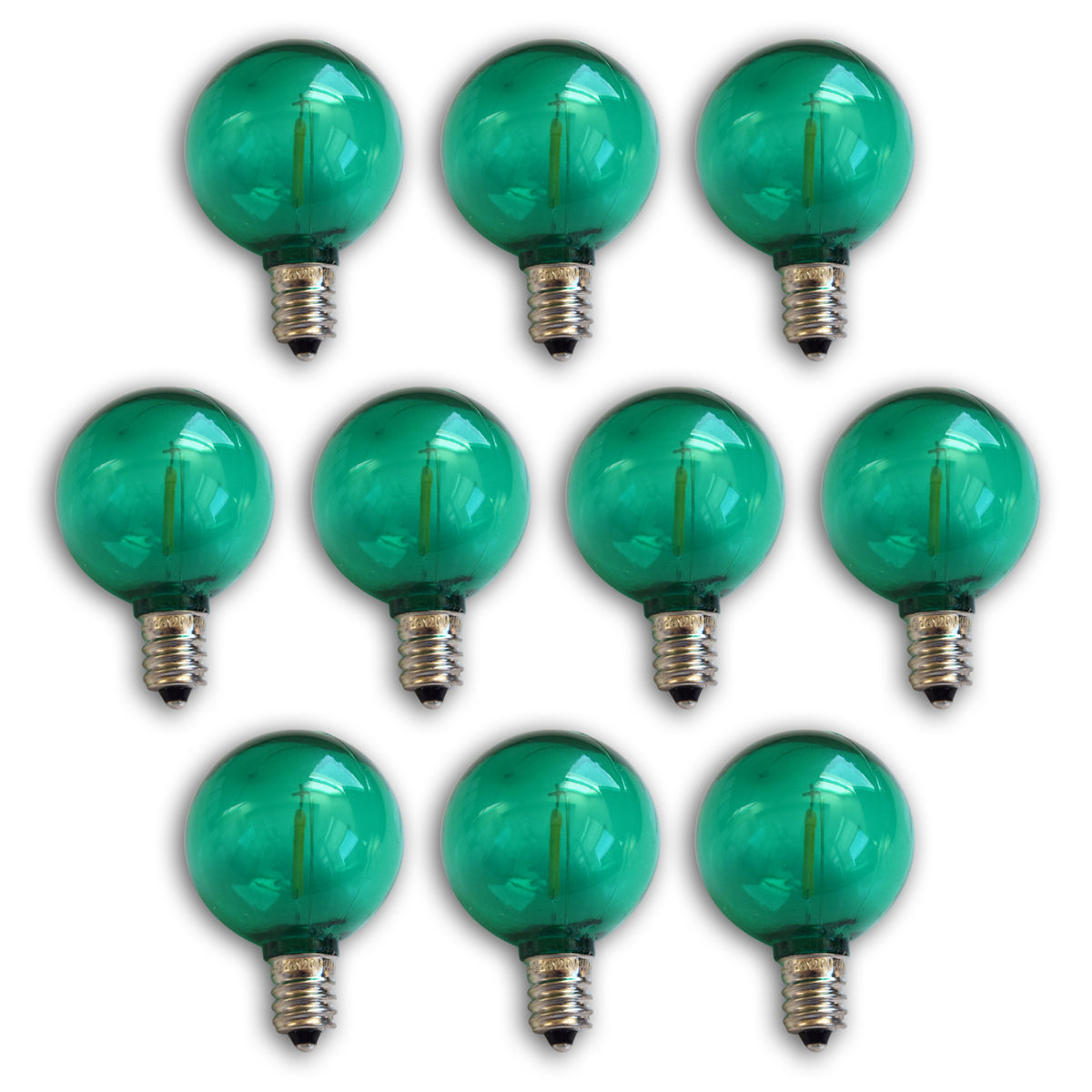10-PACK Green LED Filament G40 Globe Shatterproof Energy Saving Color Light Bulb, Dimmable, 1W,  E12 Candelabra Base