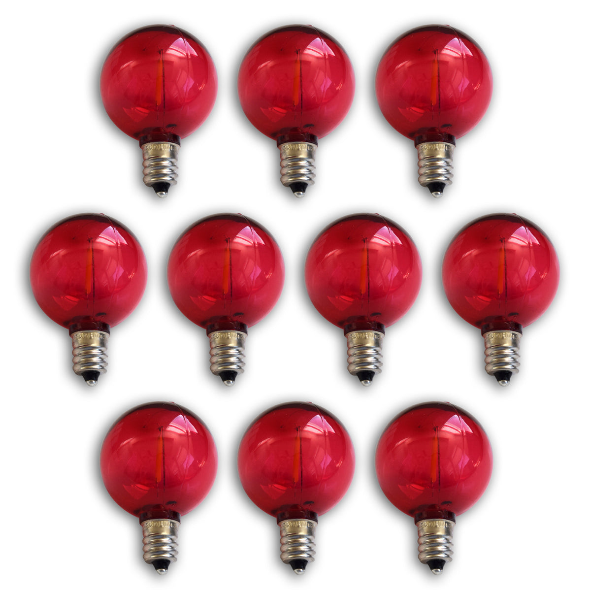 10-PACK Red LED Filament G40 Globe Shatterproof Energy Saving Color Light Bulb, Dimmable, 1W,  E12 Candelabra Base
